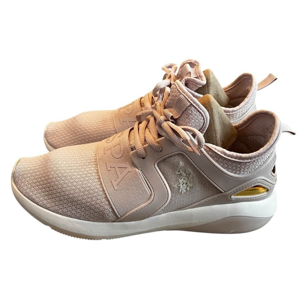 US Polo Assn Women’s 8.5 Pink Sneakers Lightweight Gold Accents Mesh Stretchy - Picture 3 of 12